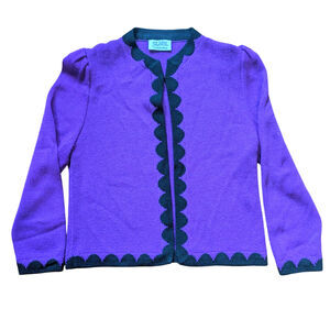 St John 80s 90s Vintage Knit Purple Scallop Cardigan Grandma Core Preppy Sz S